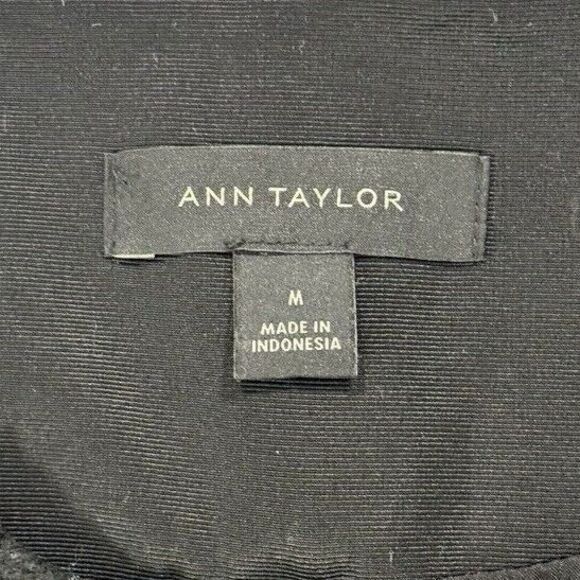 Ann Taylor Coat Black Boucle Peplum Coat Jacket Size M Windowpane Pockets - Picture 6 of 10